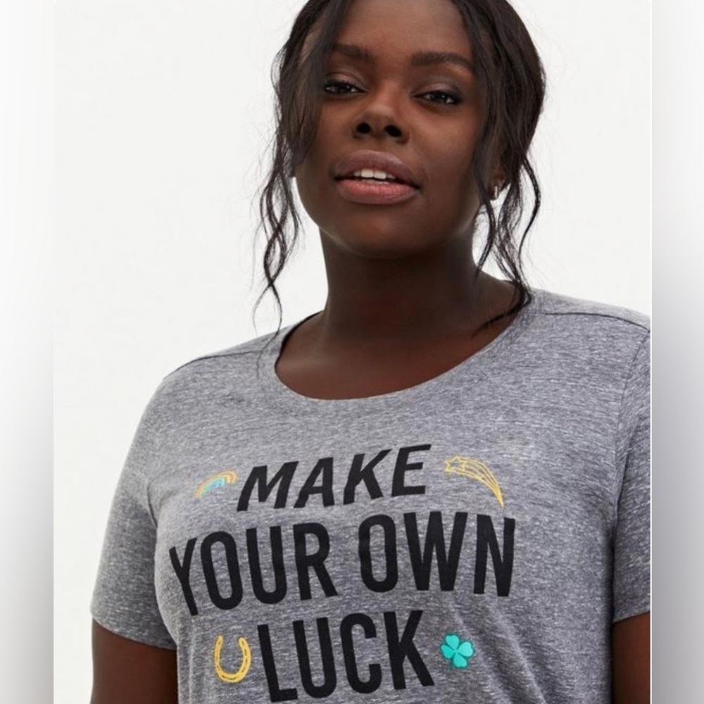 Torrid NWOT “Make Your Own Luck”‎ Slim Fit Tee Triblend Jersey Heather Grey sz2X - Picture 2 of 4